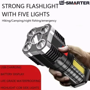 5 LED High Power LED Flashlight, Rechargeable.